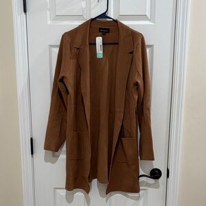 Brown Open Front Cardigan